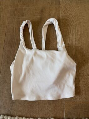 Alo White Ribbed Tank Crop Top